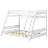 Twin Over Full Low Bunk Bed with Reversible Ladder-White