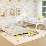 Twin Over Full Low Bunk Bed with Reversible Ladder-White