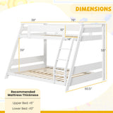 Twin Over Full Low Bunk Bed with Reversible Ladder-White