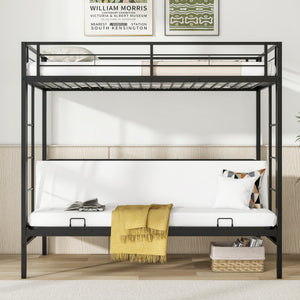 Twin Over Futon Bunk Bed with 2 Ladders and Safety Guardrails-Black