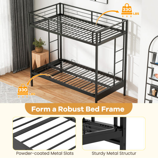 Twin Over Futon Bunk Bed with 2 Ladders and Safety Guardrails-Black