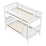 Twin Over Twin Bunk Bed with Ladder and Full-length Guardrails-White