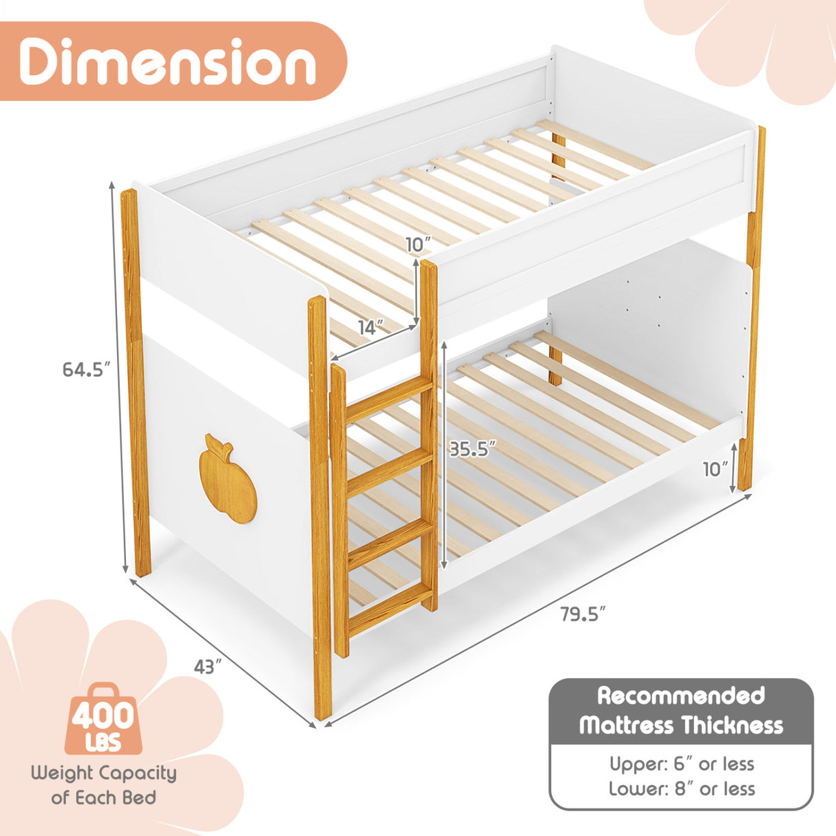 Twin Over Twin Bunk Bed with Integrated Ladder and Safety Guardrails-Twin Size