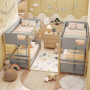 Twin Over Twin Bunk Bed with Ladder Convertible to 2 Twin Beds Toddler Wood Bunk Bed-Grey