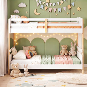 Twin Over Twin Bunk Bed with Ladder Convertible to 2 Twin Beds Toddler Wood Bunk Bed-White