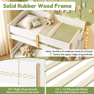 Twin Over Twin Bunk Bed with Ladder Convertible to 2 Twin Beds Toddler Wood Bunk Bed-White