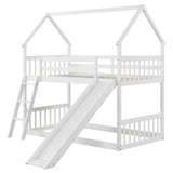Twin Over Twin House Bunk Bed with Slide and Ladder-White