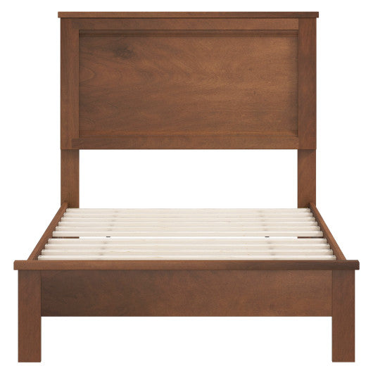 Twin Size Wooden Bed Frame with Headboard and Slat Support-Walnut