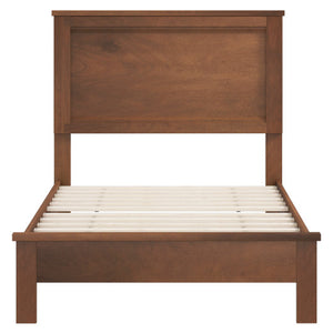 Twin Size Wooden Bed Frame with Headboard and Slat Support-Walnut