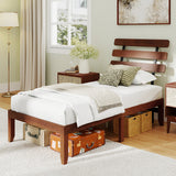 Twin Size Bed Frame 15.5 Inch Solid Wood Platform Bed with Retro Headboard