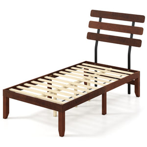 Twin Size Bed Frame 15.5 Inch Solid Wood Platform Bed with Retro Headboard