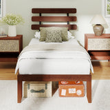 Twin Size Bed Frame 15.5 Inch Solid Wood Platform Bed with Retro Headboard
