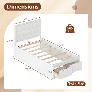 Twin Size Bed Frame with Storage Drawers and Headboard-White