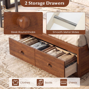 Twin Size Bed Frame with Storage Drawers and Headboard-Walnut