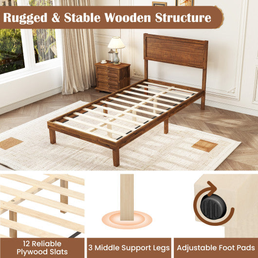 Twin/Full/Queen Size Bed Frame with Headboard and Wooden Slats Support-Twin Size