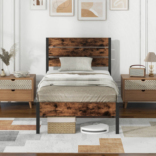 Full/King/Queen/Twin Size Bed Frame with High Headboard and Mute Bar-Twin Size
