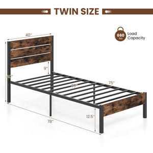 Full/King/Queen/Twin Size Bed Frame with High Headboard and Mute Bar-Twin Size