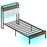 Twin/Full/Queen/King Size Bed Frame with LED Light and Charging Station-Twin Size
