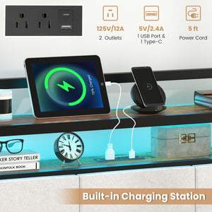 Twin/Full/Queen/King Size Bed Frame with LED Light and Charging Station-Twin Size