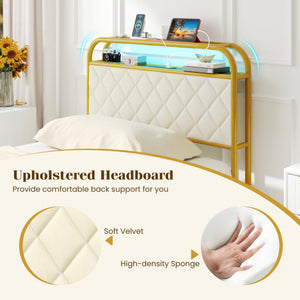 Twin/Full/Queen Size Bed Frame with LED Lights and Charging Station Gold-Twin Size