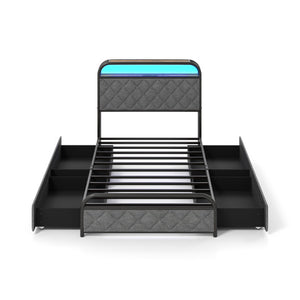 Twin/Full/Queen Size Bed Frame with LED Lights and Charging Station-Twin Size