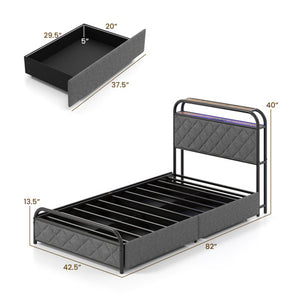 Twin/Full/Queen Size Bed Frame with LED Lights and Charging Station-Twin Size