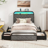 Twin/Full/Queen Size Bed Frame with LED Lights and Charging Station-Twin Size
