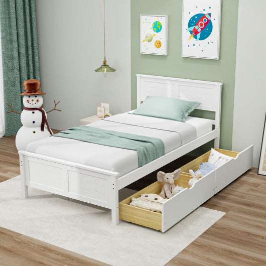 Twin Size Bed Frame with Storage Drawers-White