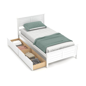 Twin Size Bed Frame with Storage Drawers-White