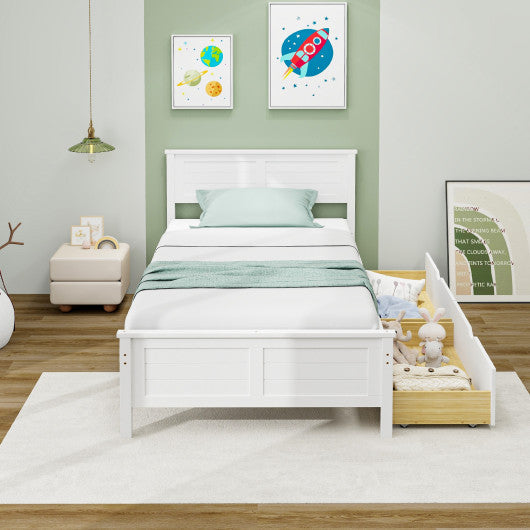 Twin Size Bed Frame with Storage Drawers-White