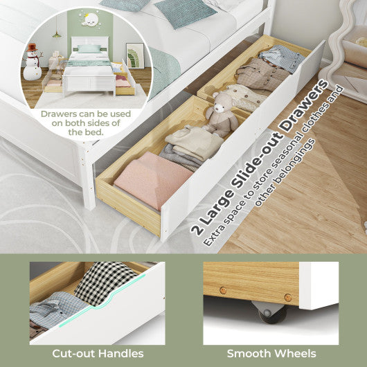 Twin Size Bed Frame with Storage Drawers-White