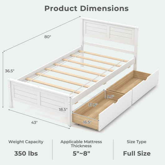 Twin Size Bed Frame with Storage Drawers-White
