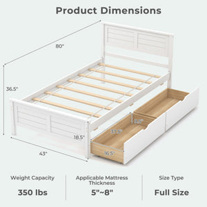 Twin Size Bed Frame with Storage Drawers-White