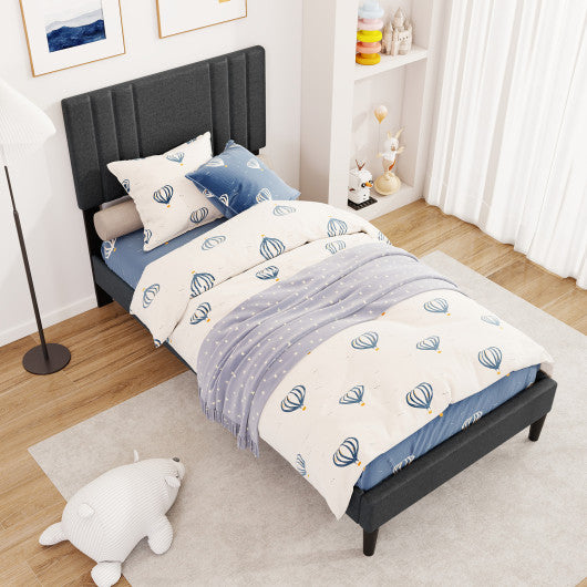 Full/Queen/Twin Size Bed Frame with Vertical Channel Tufted Headboard and Wooden Slats-Twin Size