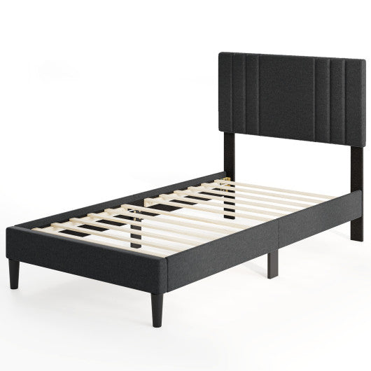 Full/Queen/Twin Size Bed Frame with Vertical Channel Tufted Headboard and Wooden Slats-Twin Size