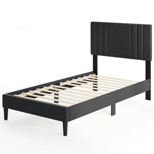 Full/Queen/Twin Size Bed Frame with Vertical Channel Tufted Headboard and Wooden Slats-Twin Size