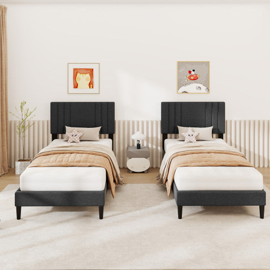 Full/Queen/Twin Size Bed Frame with Vertical Channel Tufted Headboard and Wooden Slats-Twin Size