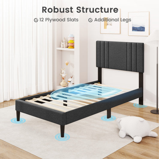 Full/Queen/Twin Size Bed Frame with Vertical Channel Tufted Headboard and Wooden Slats-Twin Size