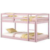 Twin Size Bunk Bed with High Guardrails and Integrated Ladder-Pink