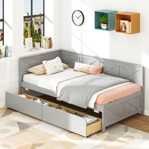 Twin Size Daybed with 2 Storage Drawers No Box Spring Needed-Gray
