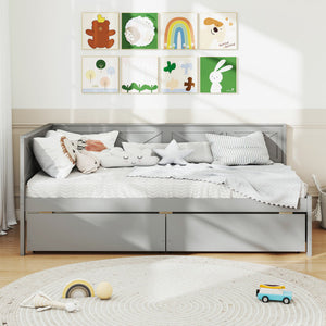 Twin Size Daybed with 2 Storage Drawers No Box Spring Needed-Gray