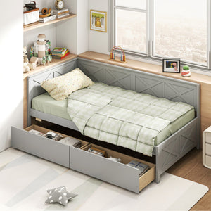 Twin Size Daybed with 2 Storage Drawers No Box Spring Needed-Gray