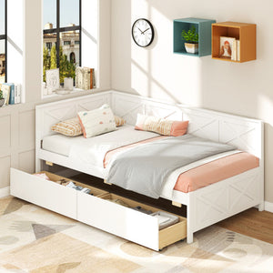 Twin Size Daybed with 2 Storage Drawers No Box Spring Needed-White
