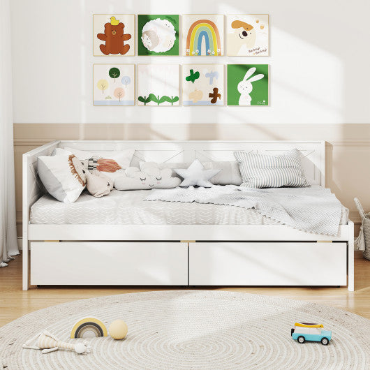 Twin Size Daybed with 2 Storage Drawers No Box Spring Needed-White