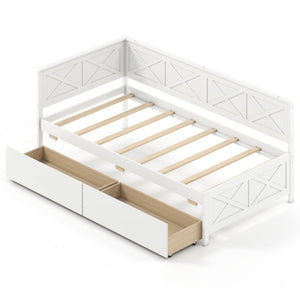 Twin Size Daybed with 2 Storage Drawers No Box Spring Needed-White