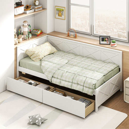 Twin Size Daybed with 2 Storage Drawers No Box Spring Needed-White