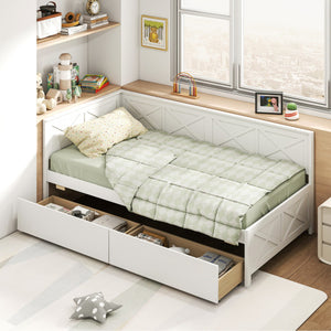 Twin Size Daybed with 2 Storage Drawers No Box Spring Needed-White