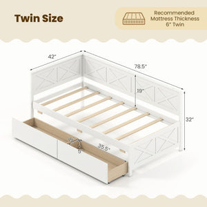 Twin Size Daybed with 2 Storage Drawers No Box Spring Needed-White