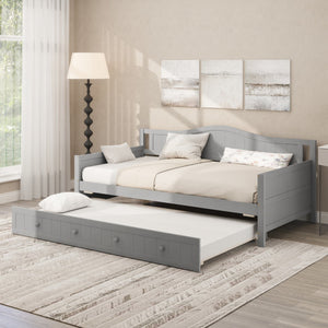 Twin Size Daybed with Trundle and Slats Support on Wheels-Gray