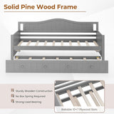 Twin Size Daybed with Trundle and Slats Support on Wheels-Gray